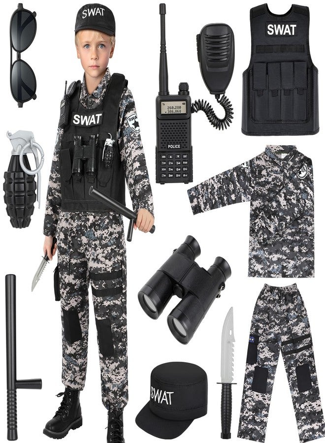 Luucio SWAT Police Costume for Kids, Kids Police Costume for Boys with SWAT Vest, Halloween Gifts for Boys 3-12 - Image 1